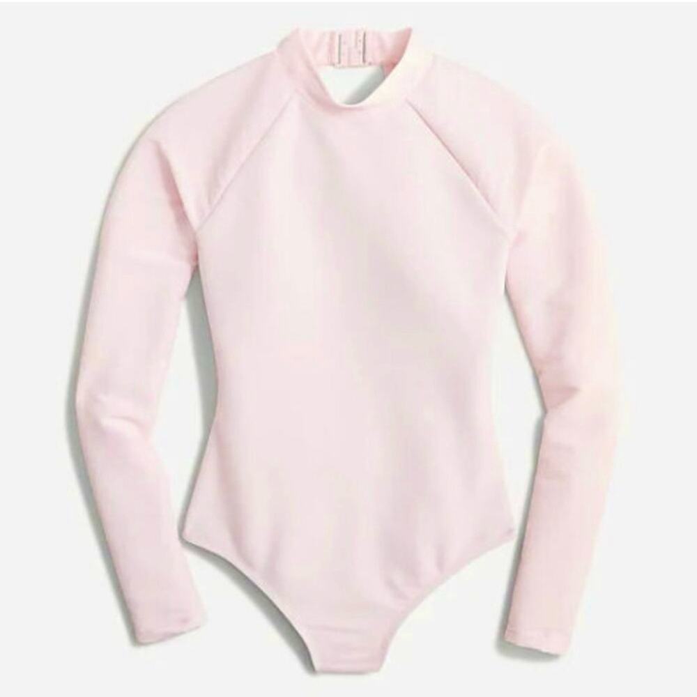 J. Crew Active Ribbed Long-sleeve One-piece Swimsuit Pink Women's 22 BE806